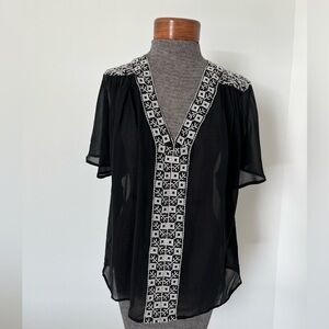 Joie 100% Silk Embroidered Blouse – Black-S – Made in India – Boho Chic 🖤